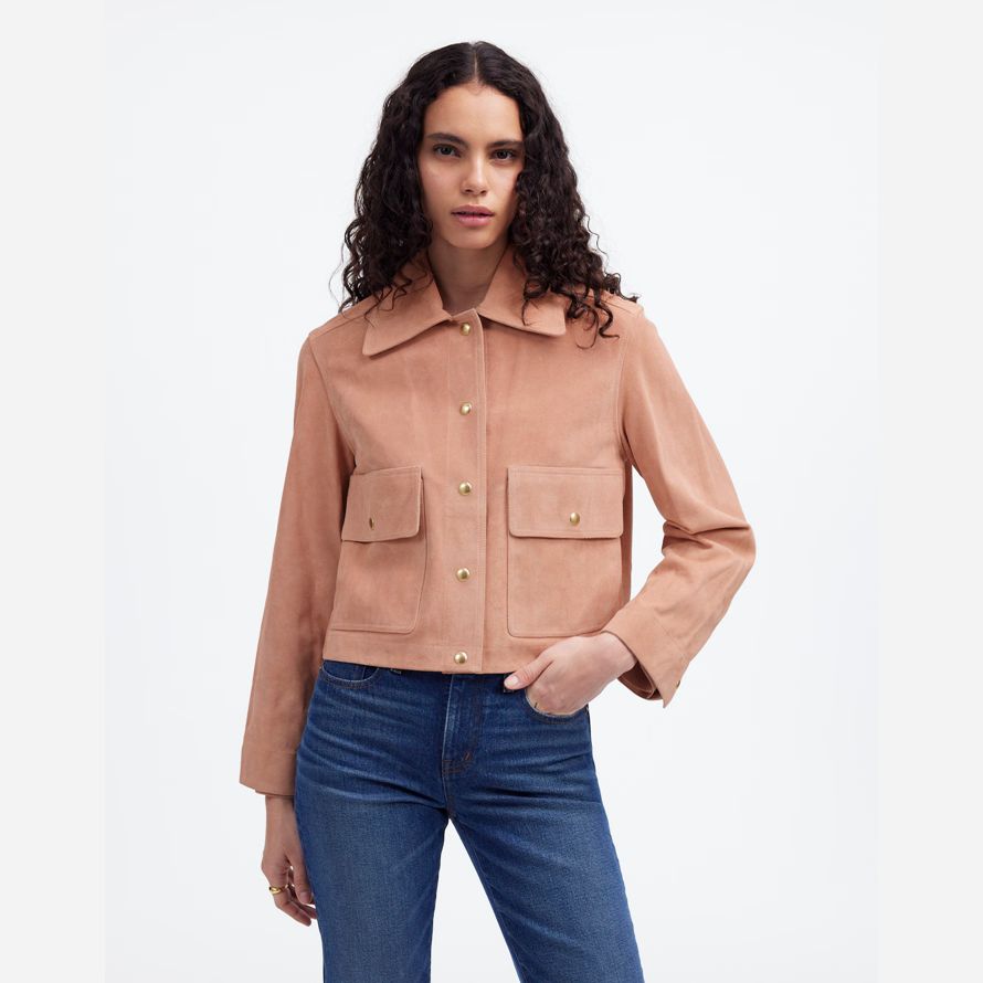 madewell crop chore suede womens jackets light coral