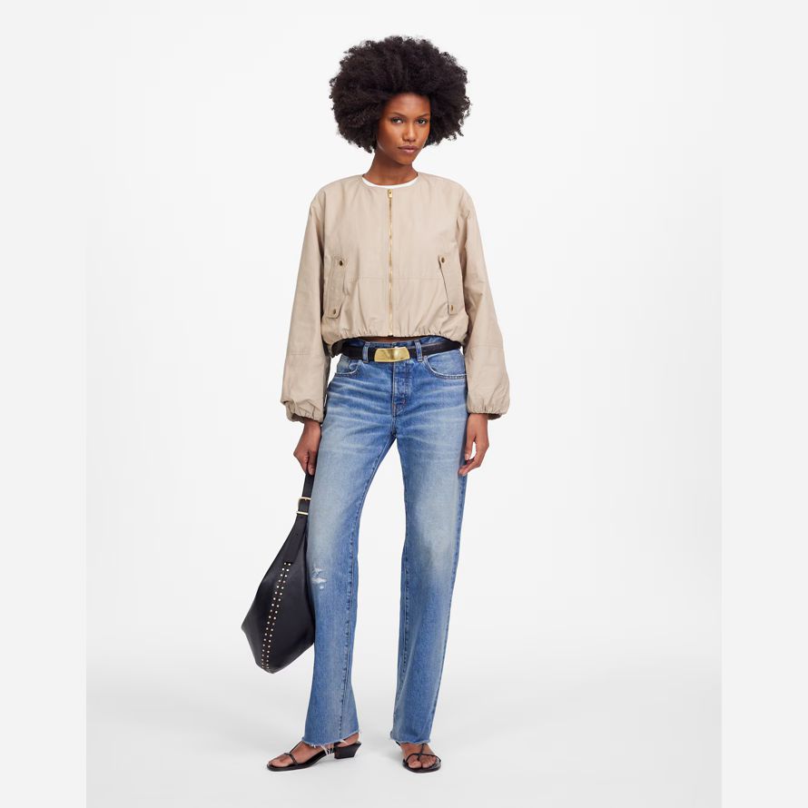 womens madewell bubble-sleeve bomber jackets beige