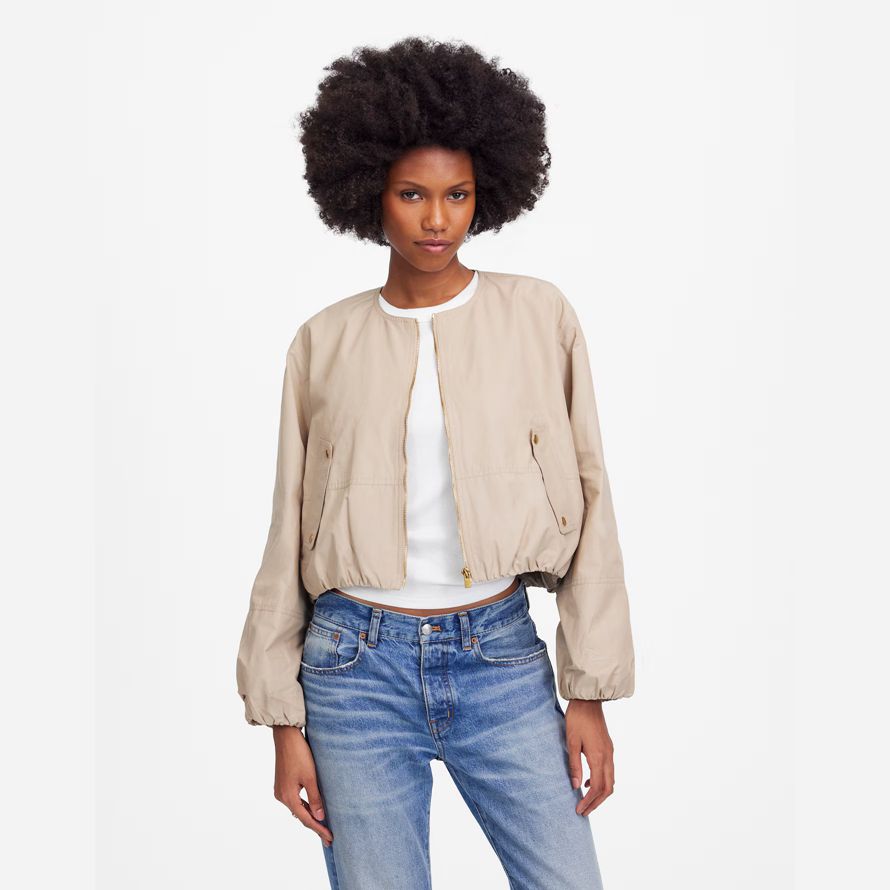 womens madewell bubble-sleeve bomber jackets beige