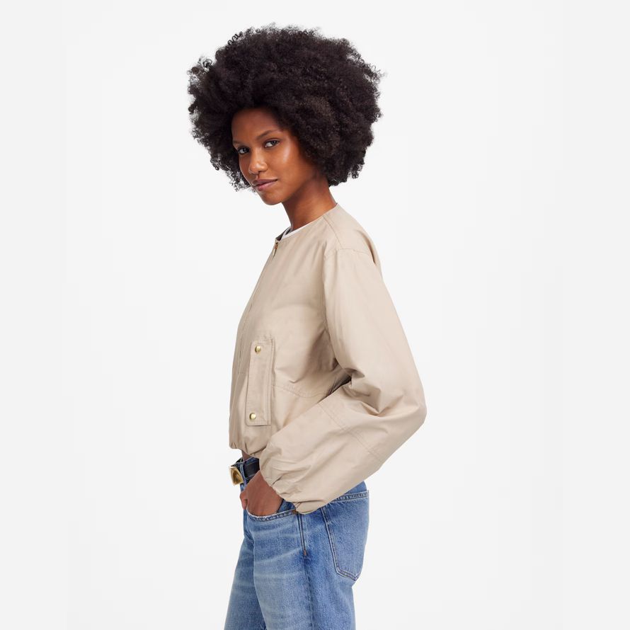 womens madewell bubble-sleeve bomber jackets beige
