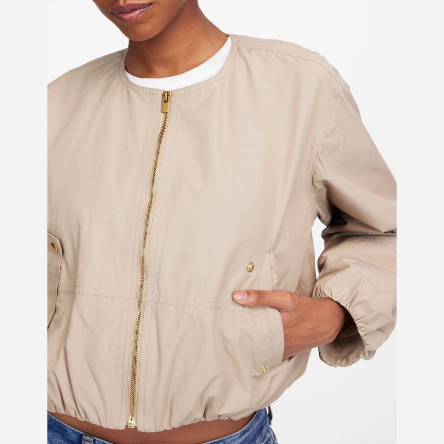 womens madewell bubble-sleeve bomber jackets beige
