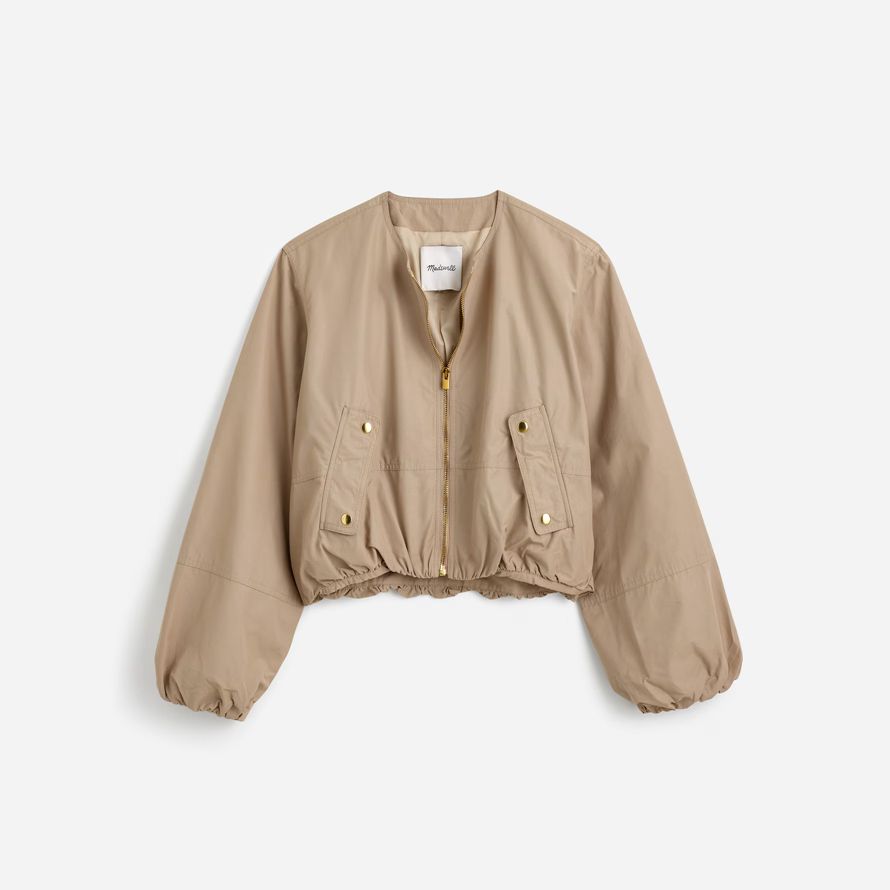 womens madewell bubble-sleeve bomber jackets beige