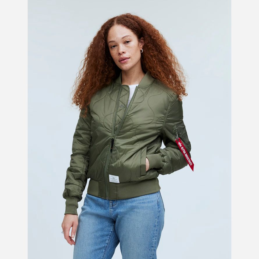 green womens madewell alpha industries l-2b quilted flight jackets