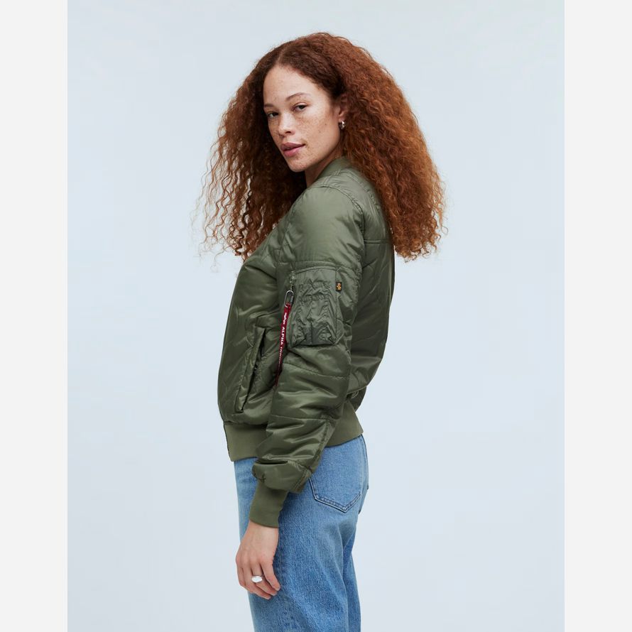green womens madewell alpha industries l-2b quilted flight jackets