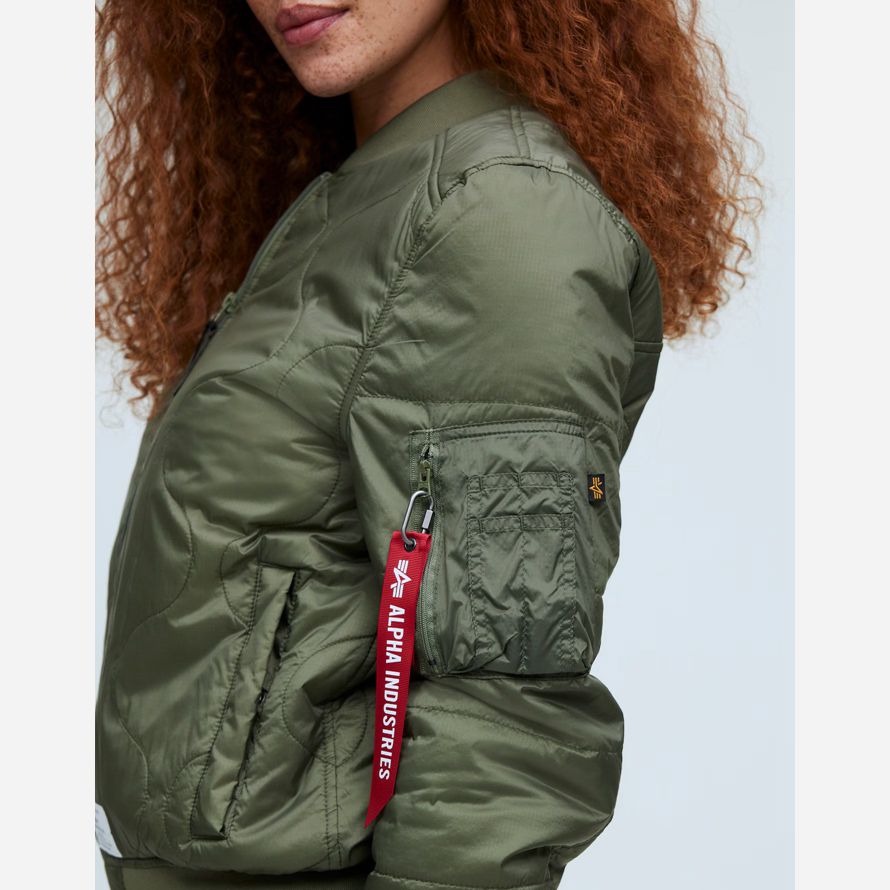 green womens madewell alpha industries l-2b quilted flight jackets