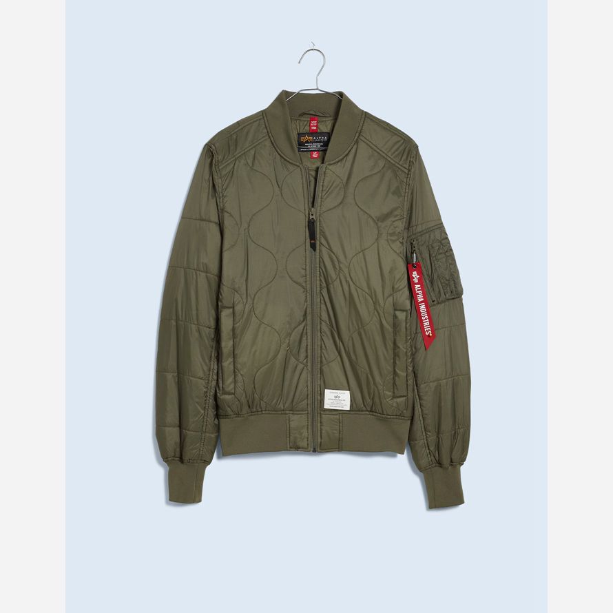 green womens madewell alpha industries l-2b quilted flight jackets