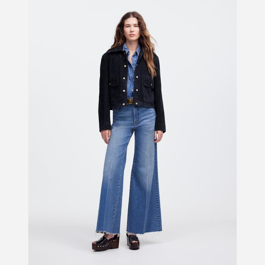 navy womens madewell crop chore suede jackets