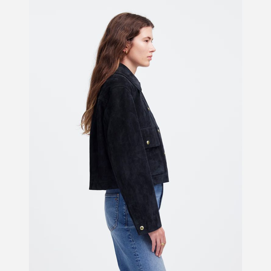 navy womens madewell crop chore suede jackets