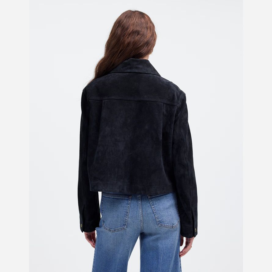 navy womens madewell crop chore suede jackets
