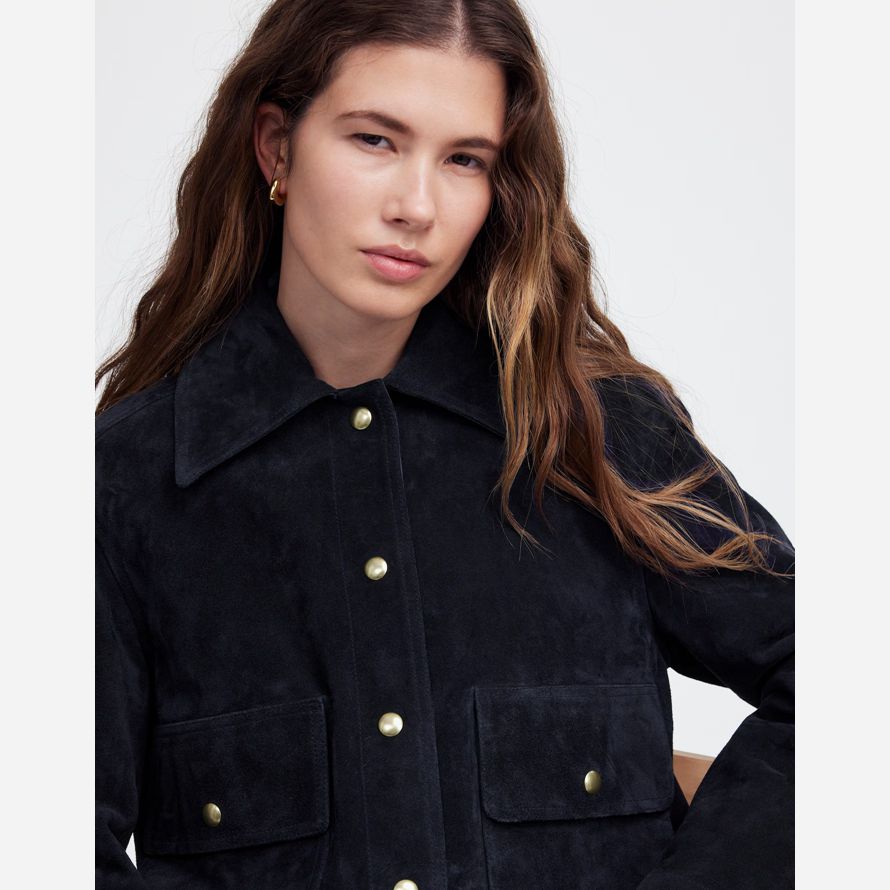 navy womens madewell crop chore suede jackets