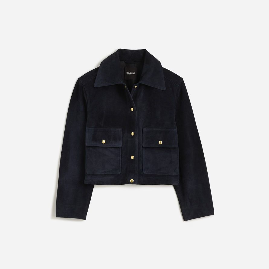 navy womens madewell crop chore suede jackets