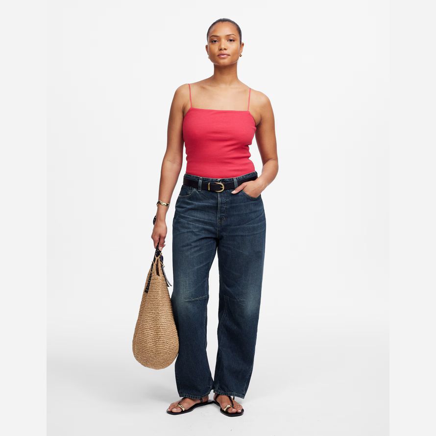 madewell the curvy darted barrel-leg womens jeans dark blue
