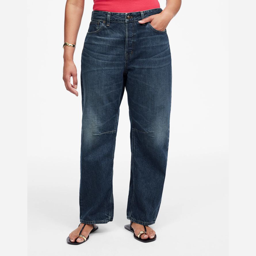 madewell the curvy darted barrel-leg womens jeans dark blue