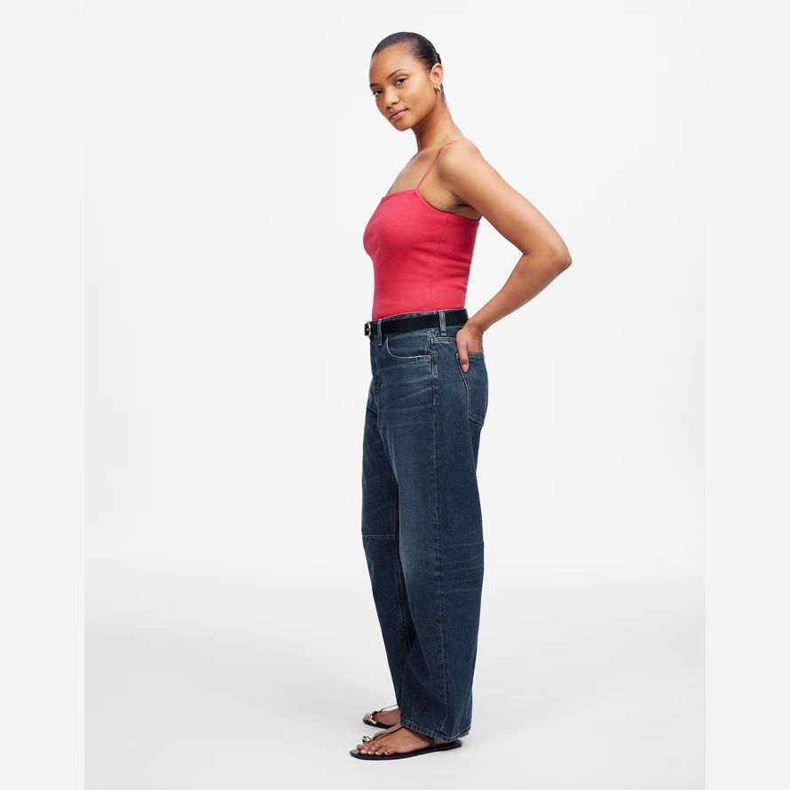 madewell the curvy darted barrel-leg womens jeans dark blue