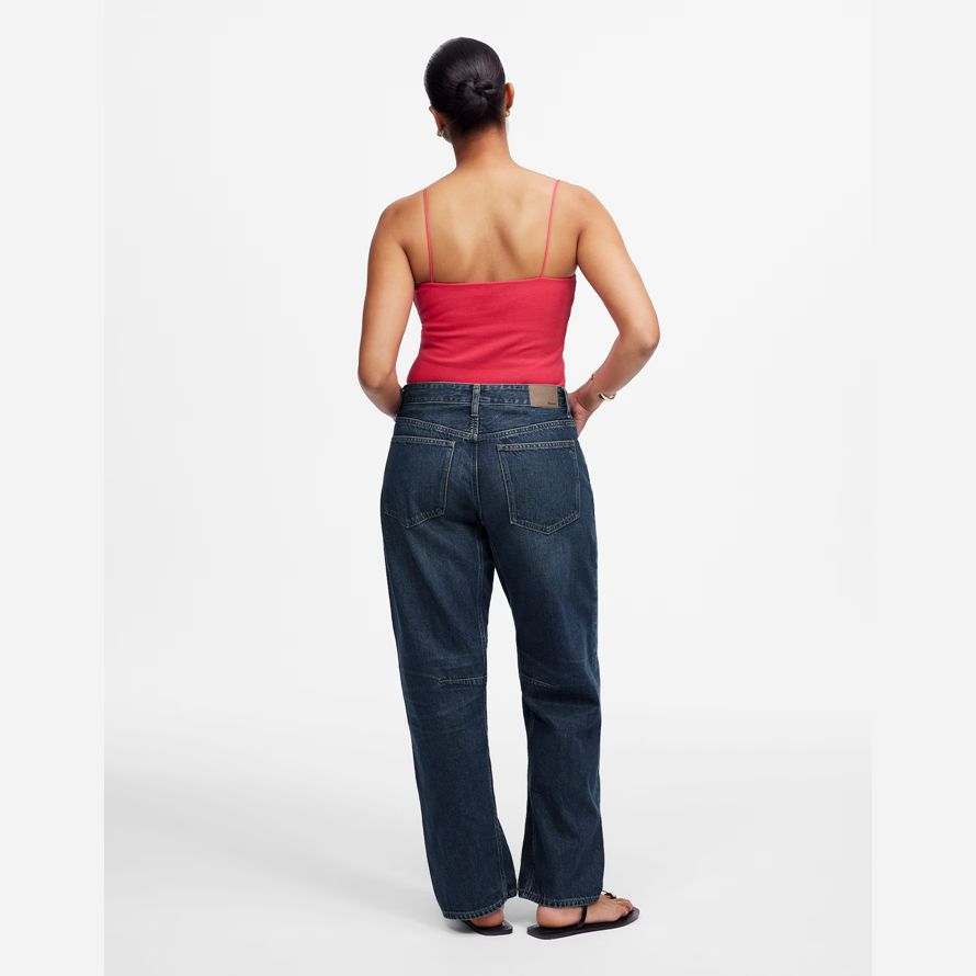 madewell the curvy darted barrel-leg womens jeans dark blue