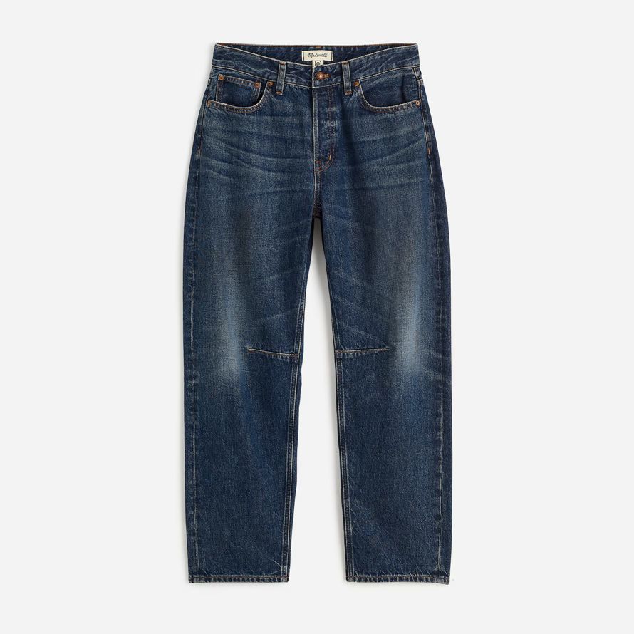 madewell the curvy darted barrel-leg womens jeans dark blue