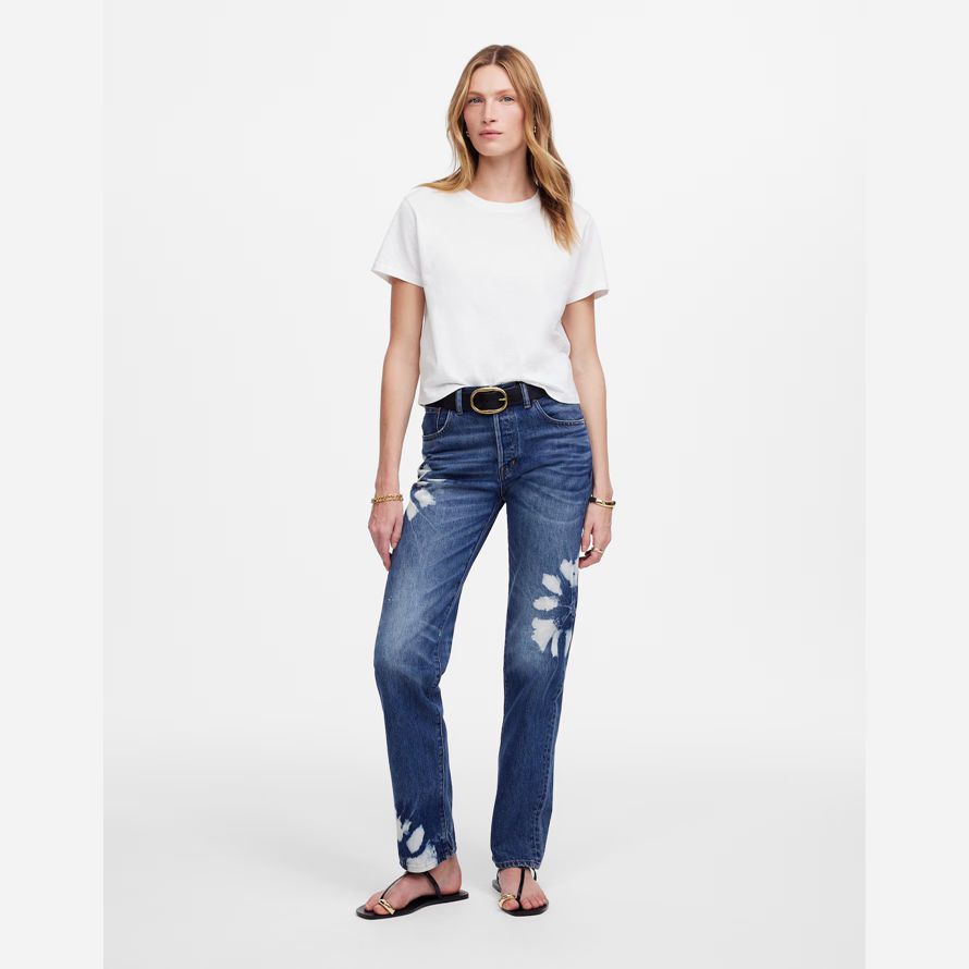 womens madewell the dean easy straight jeans dark blue