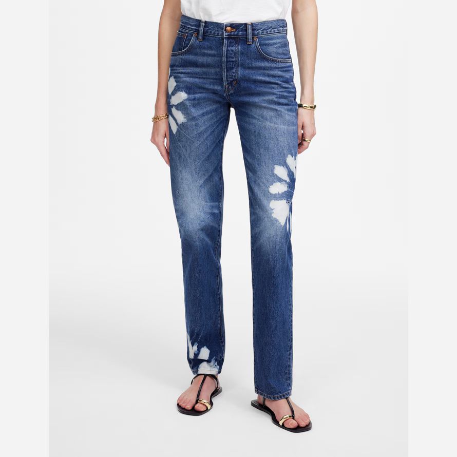 womens madewell the dean easy straight jeans dark blue