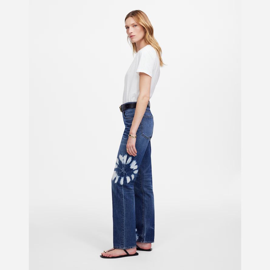 womens madewell the dean easy straight jeans dark blue