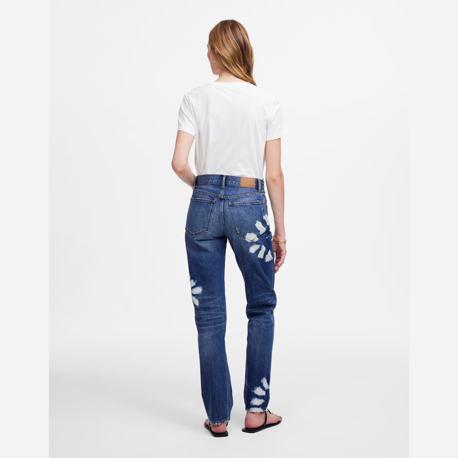 womens madewell the dean easy straight jeans dark blue