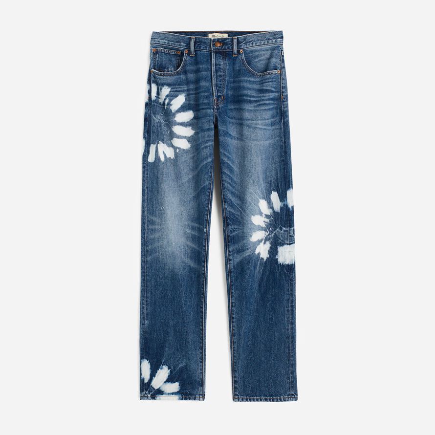 womens madewell the dean easy straight jeans dark blue