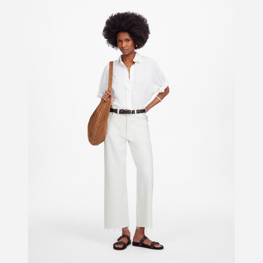 womens madewell low-slung baggy crop jeans white