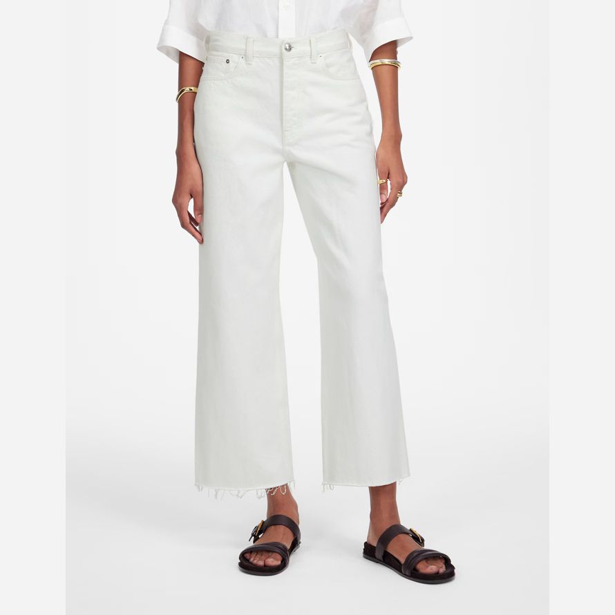 womens madewell low-slung baggy crop jeans white