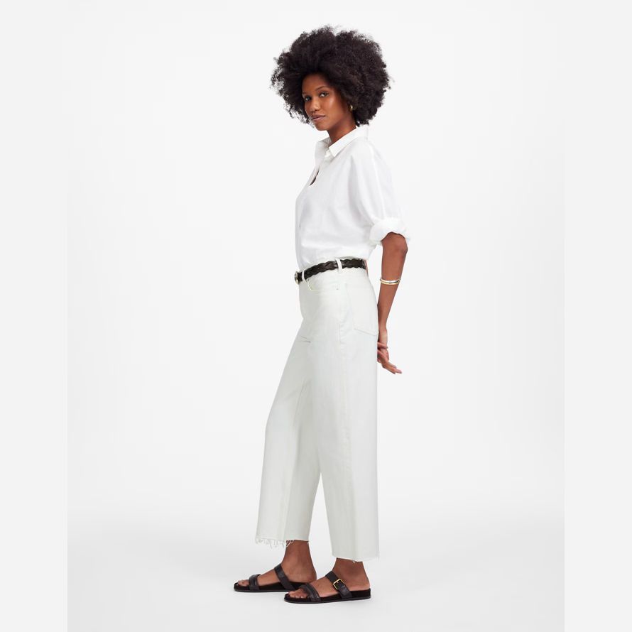 womens madewell low-slung baggy crop jeans white
