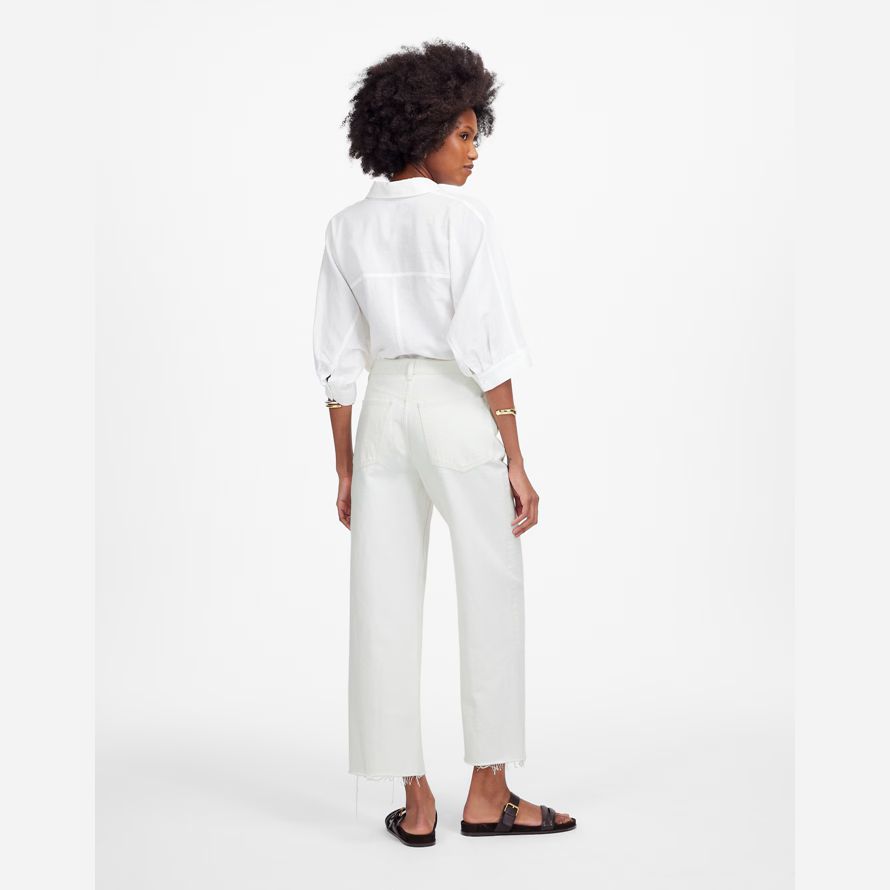 womens madewell low-slung baggy crop jeans white