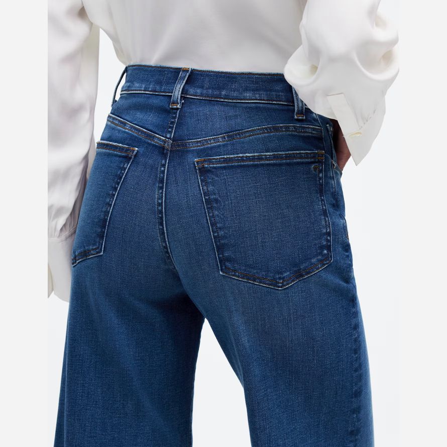 dark blue madewell flared wide-leg crop womens jeans
