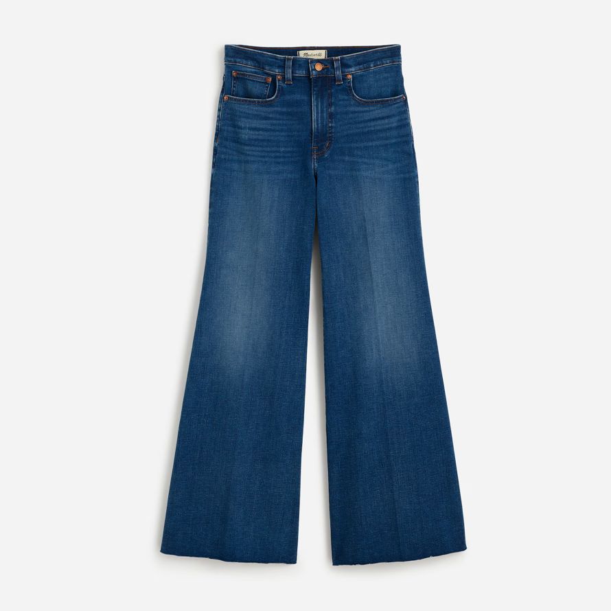 dark blue madewell flared wide-leg crop womens jeans