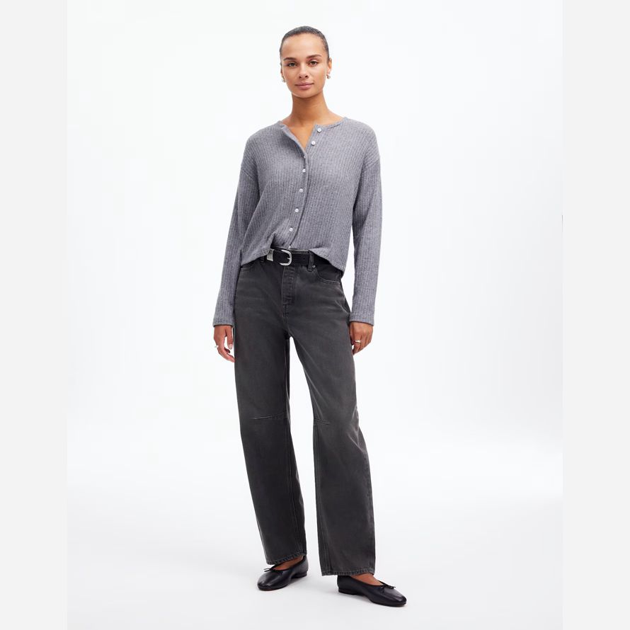 womens madewell the darted barrel-leg jeans black