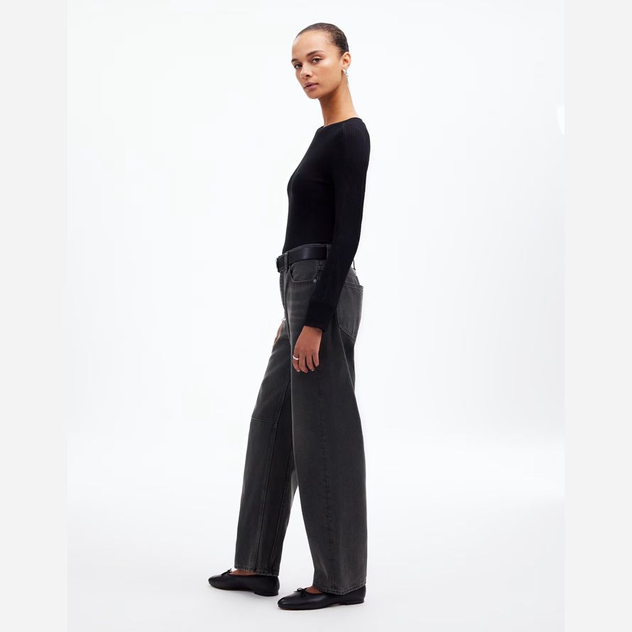 womens madewell the darted barrel-leg jeans black