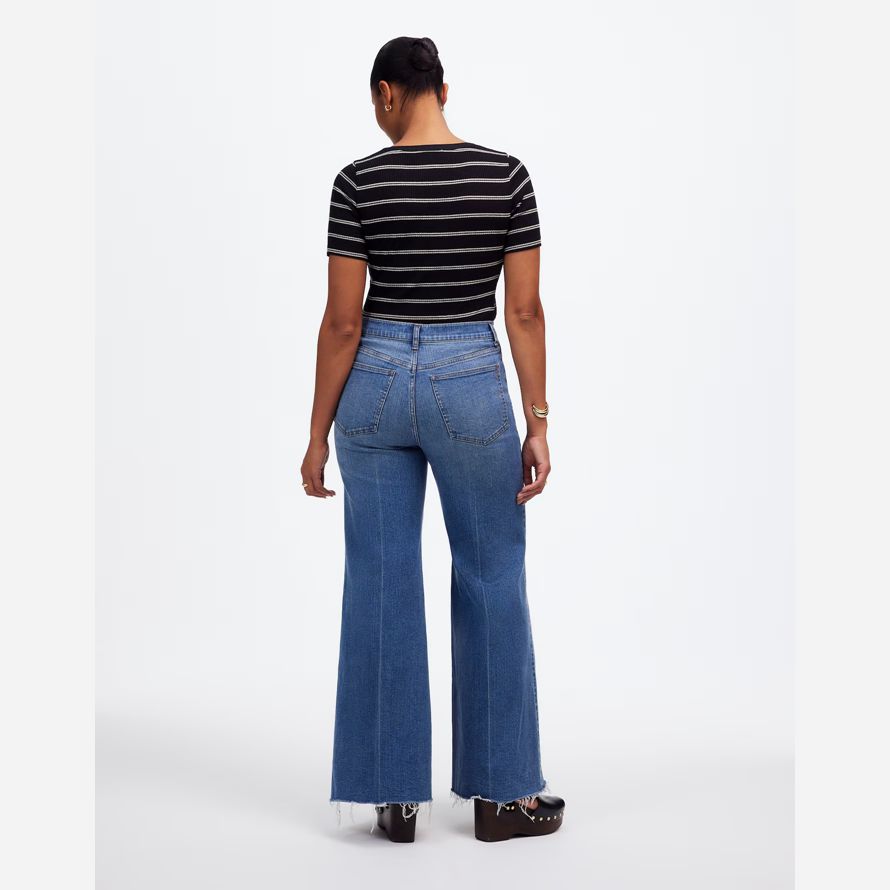 womens madewell curvy flared wide-leg crop jeans blue