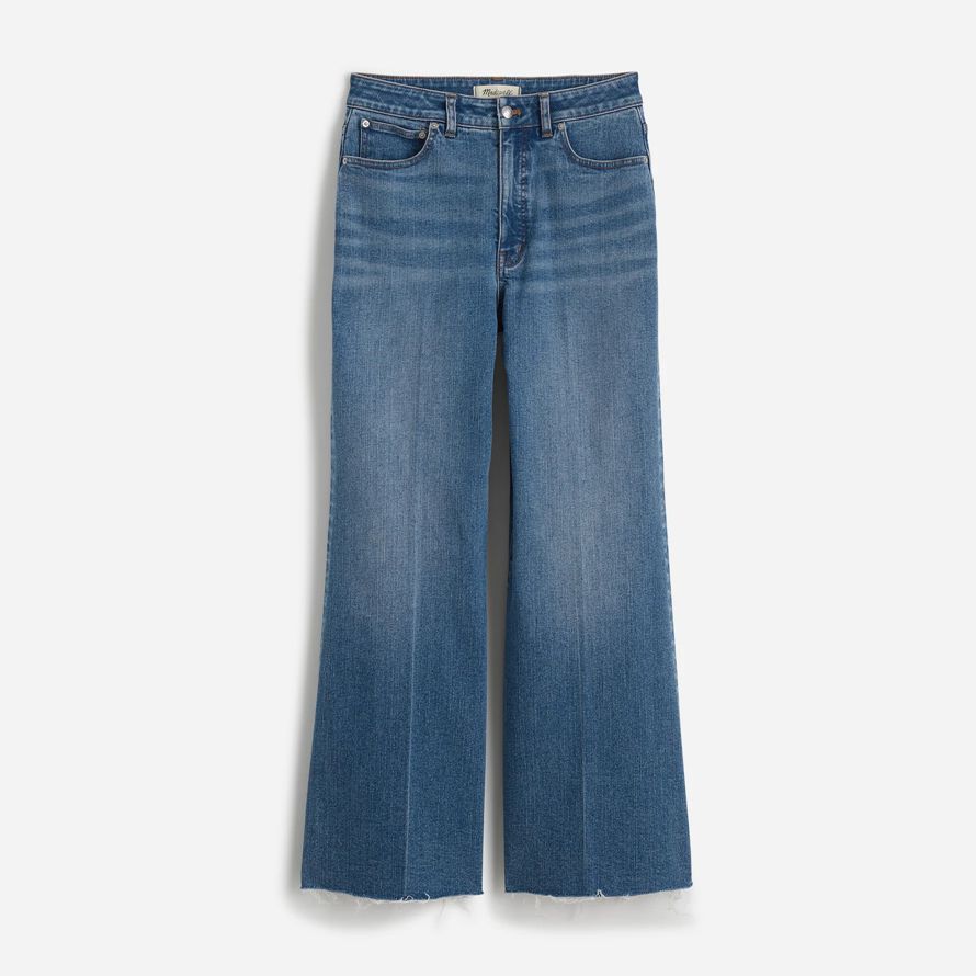 womens madewell curvy flared wide-leg crop jeans blue
