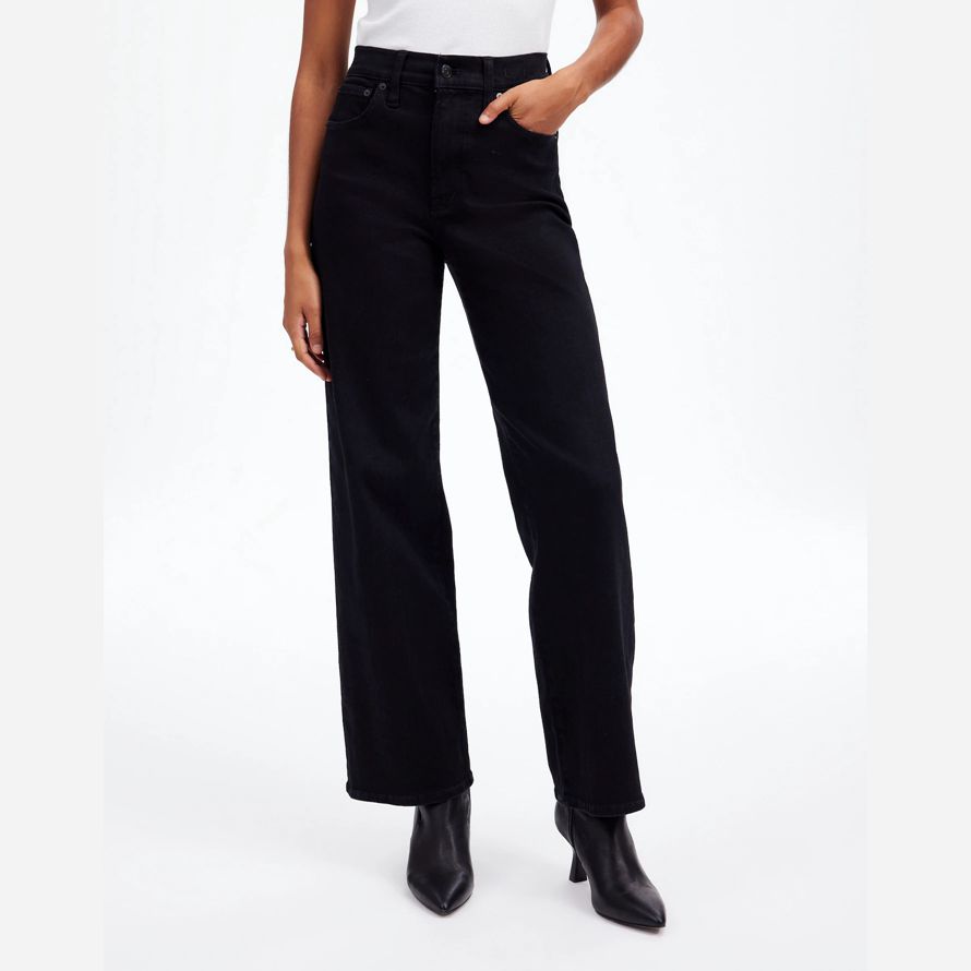 black womens madewell the perfect vintage wide-leg jeans