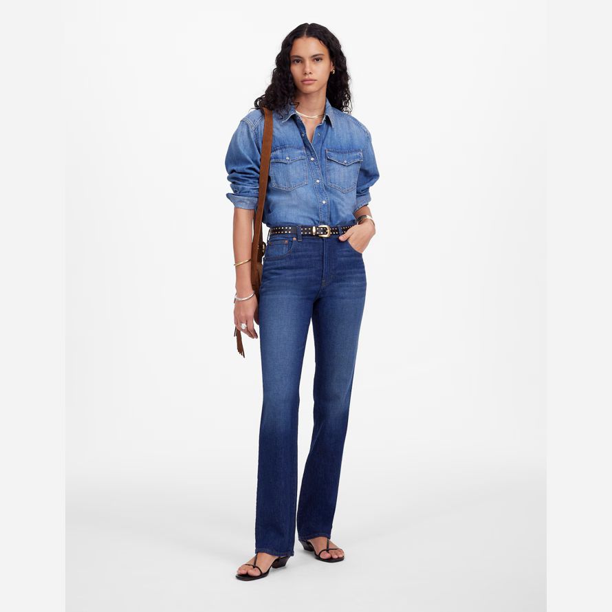 womens madewell the longline straight jeans dark blue