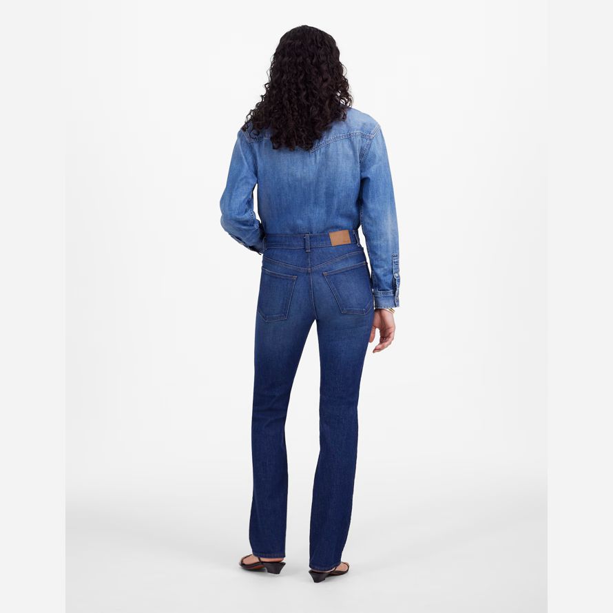 womens madewell the longline straight jeans dark blue