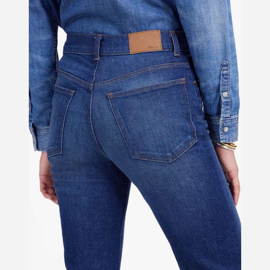 womens madewell the longline straight jeans dark blue