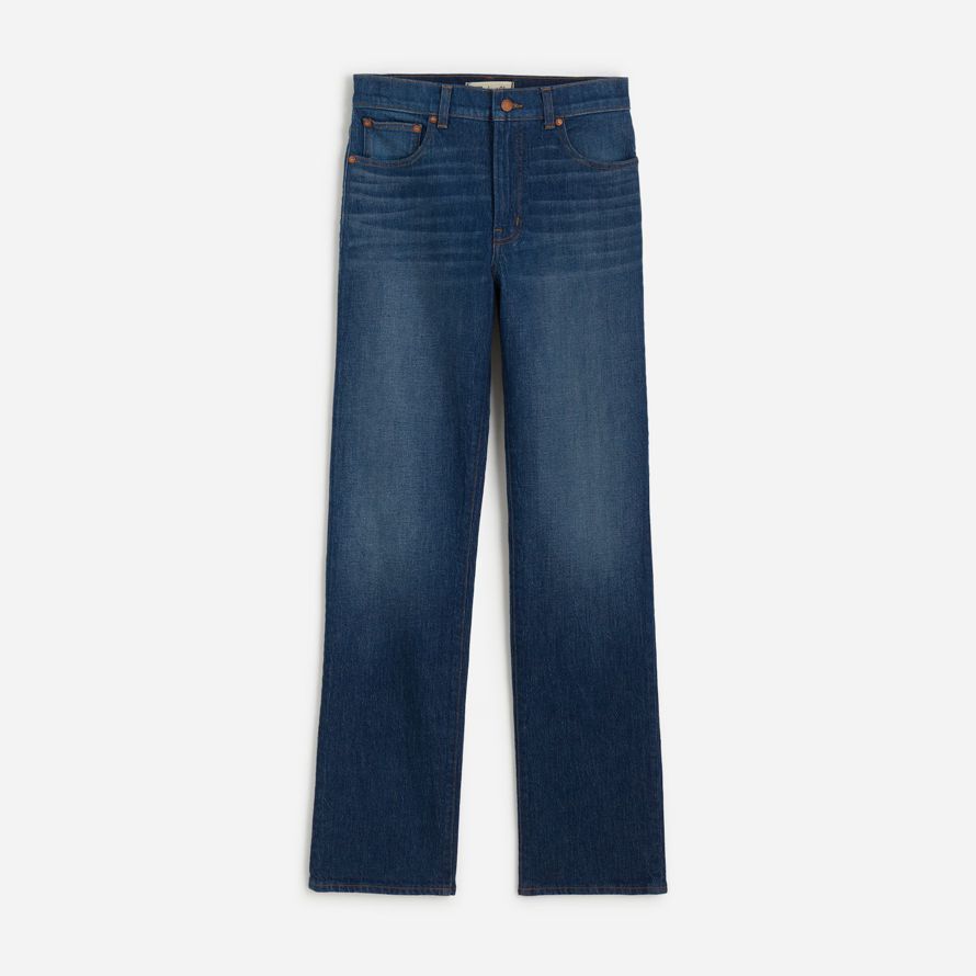 womens madewell the longline straight jeans dark blue