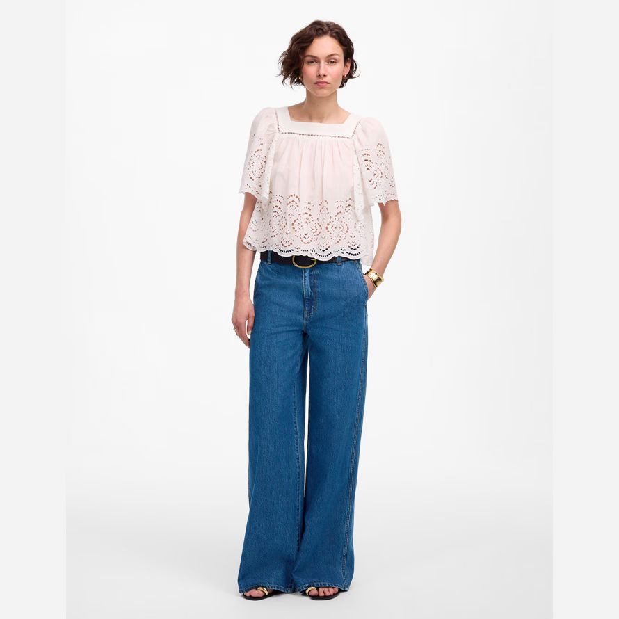 womens madewell wide-sweep jeans blue