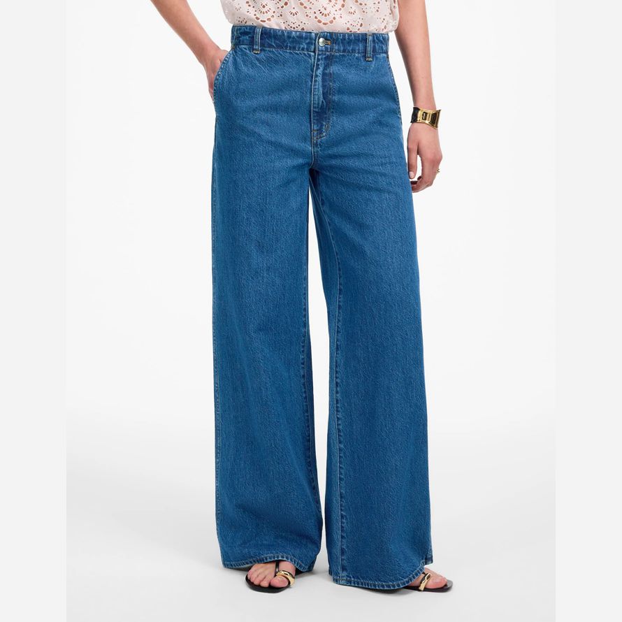 womens madewell wide-sweep jeans blue