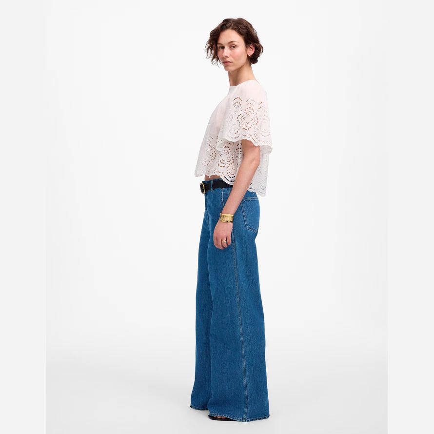 womens madewell wide-sweep jeans blue