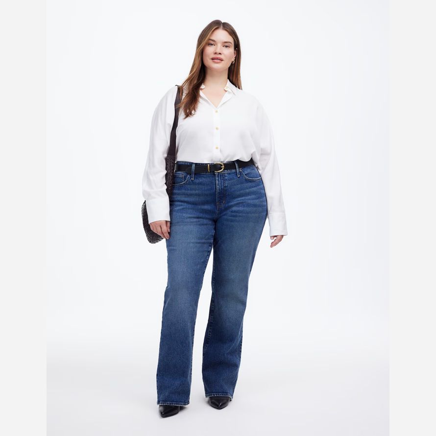 blue womens madewell plus relaxed bootcut jeans