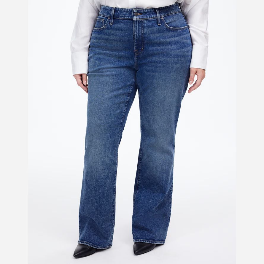 blue womens madewell plus relaxed bootcut jeans