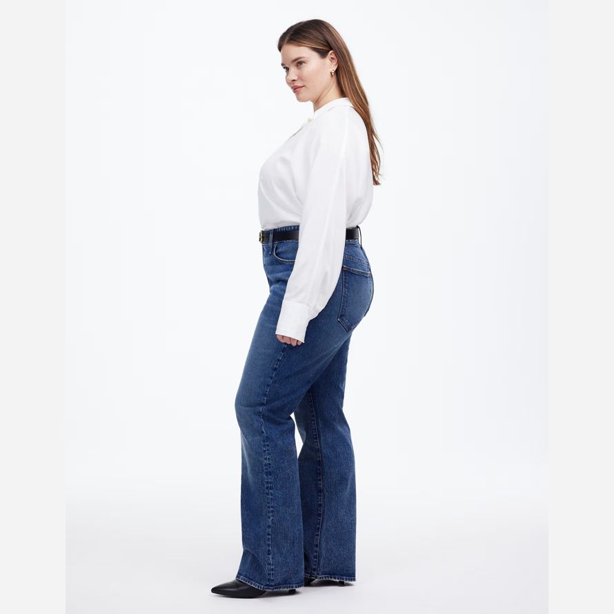 blue womens madewell plus relaxed bootcut jeans