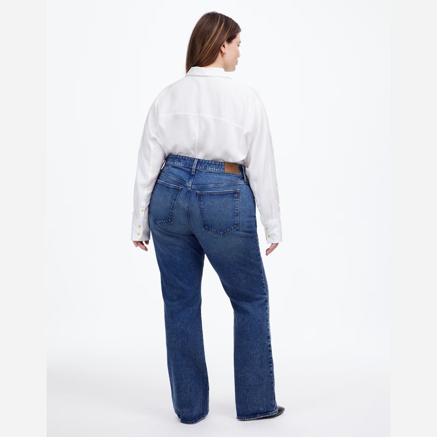 blue womens madewell plus relaxed bootcut jeans