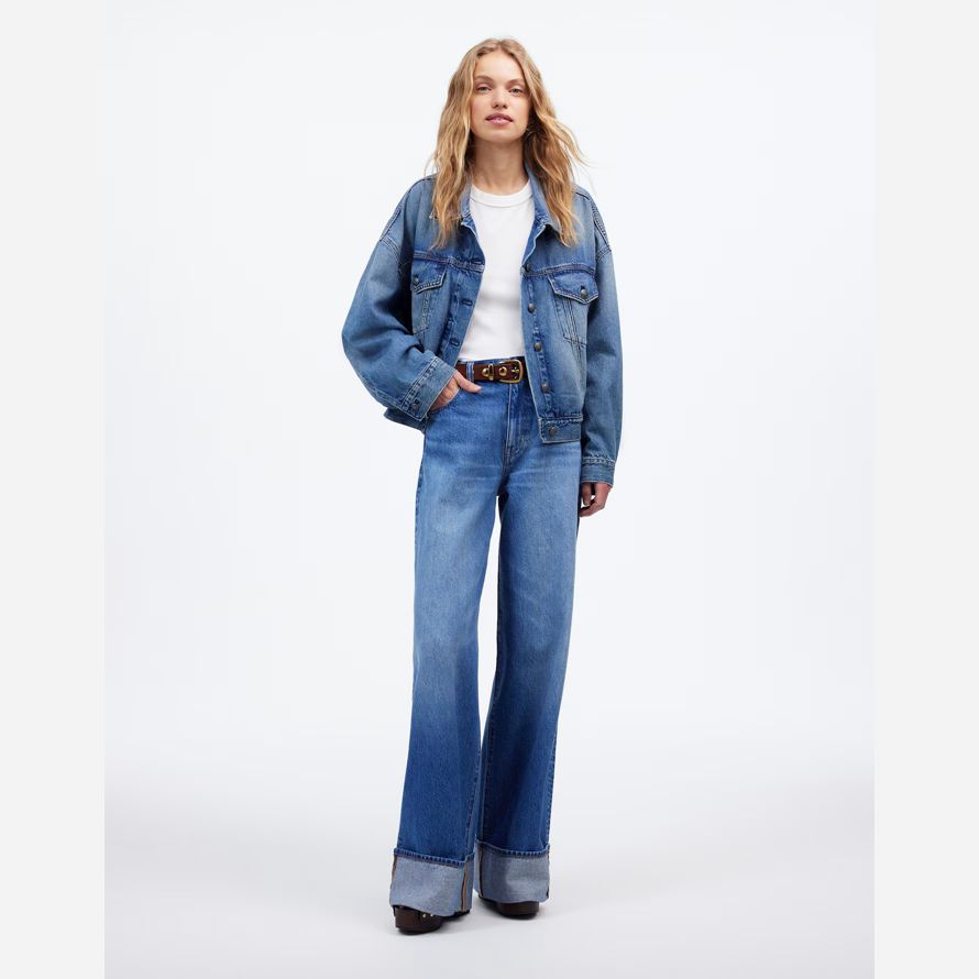 blue womens madewell superwide-leg jeans