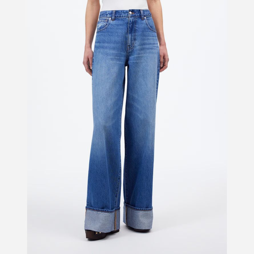 blue womens madewell superwide-leg jeans