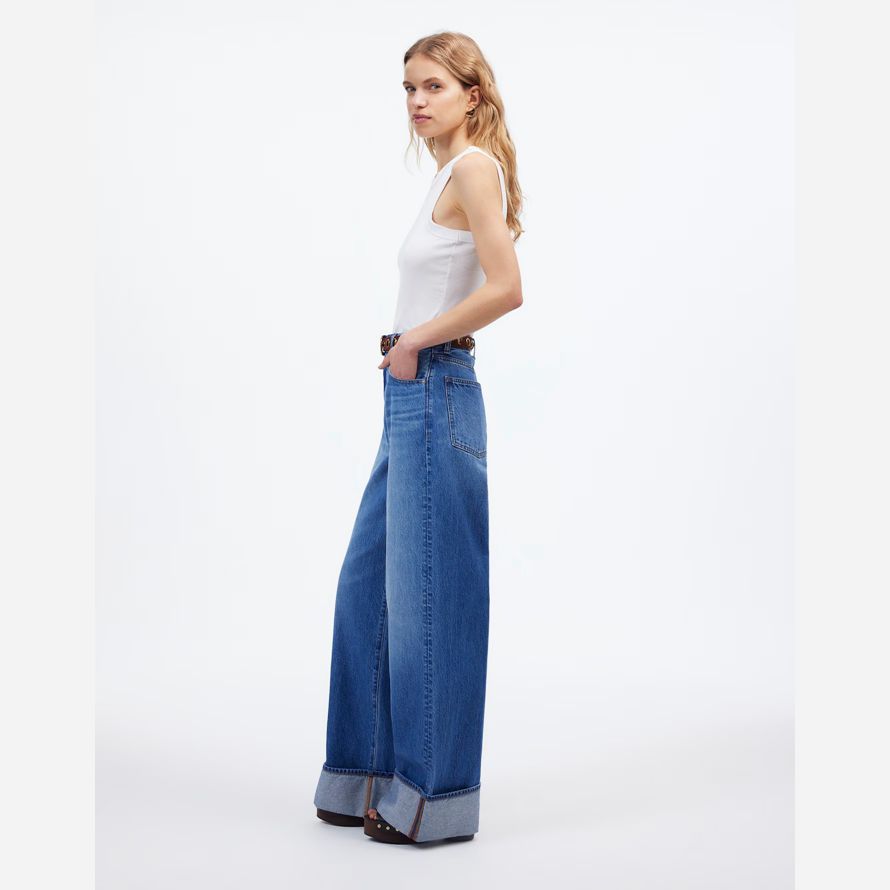 blue womens madewell superwide-leg jeans